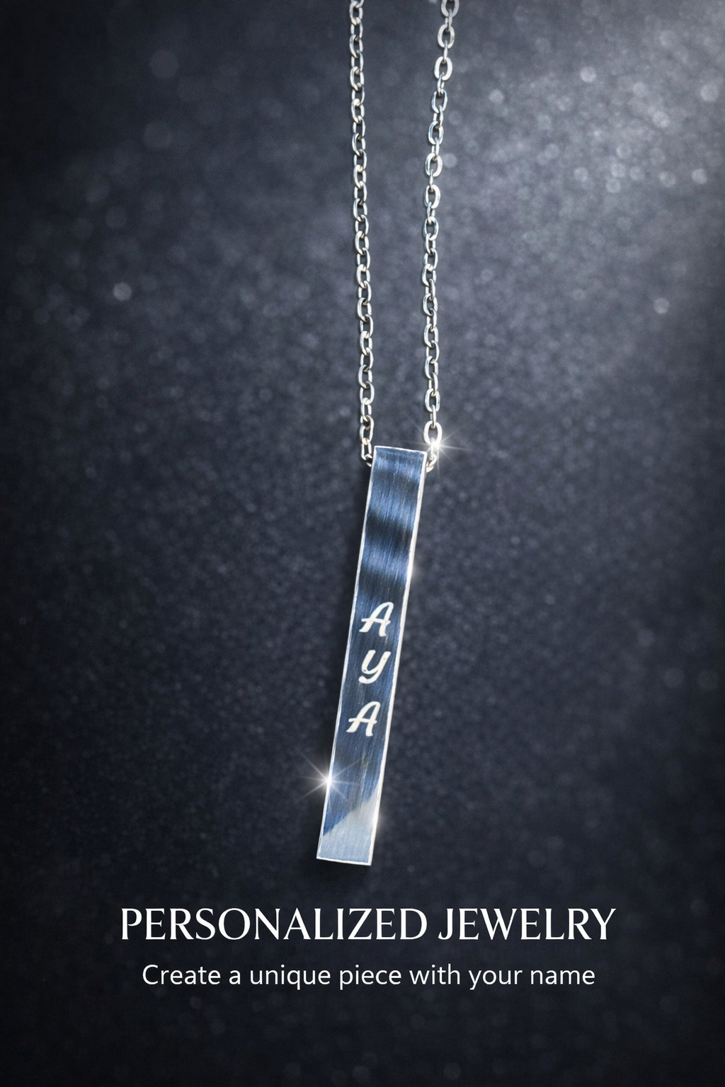 Stainless Steel Vertical Bar Necklace - Custom Engraved