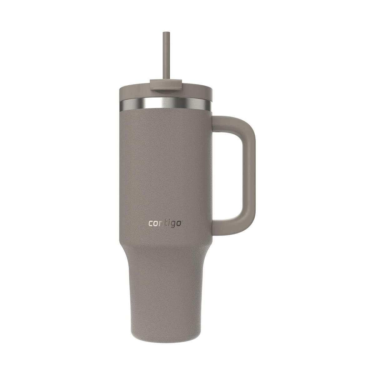 Inky Cap colour option, a warm grey 40 oz Contigo tumbler with handle and straw